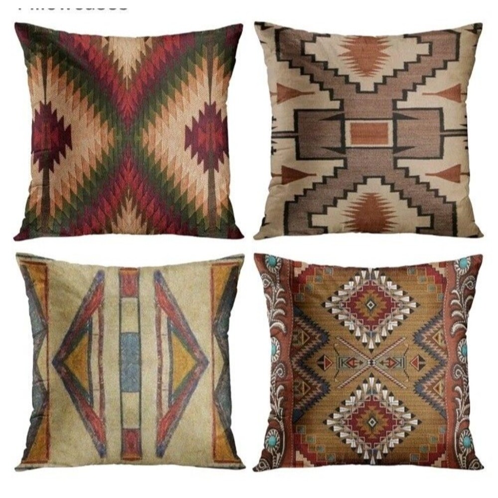 NEW Lot Of 4 Southwestern Tribal Country Boho Style Pillow Covers 24x24 Square